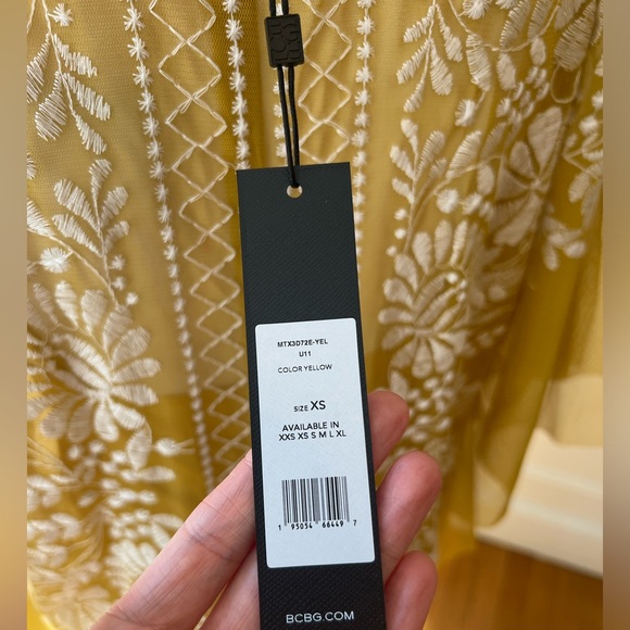 BCBGMAXAZARIA Ria Sheer Overlay Maxi Dress Ceylon Yellow - Picture 3 of 6